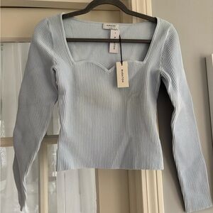 Babaton Sky Blue Long Sleeve Ribbed Top